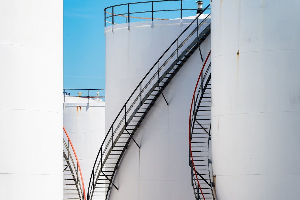 Storage tanks painted white